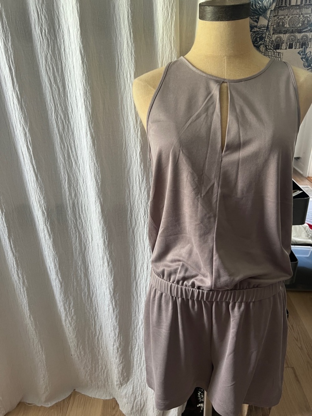 BCBGMaxAzria Taupe Sleeveless Keyhole Romper